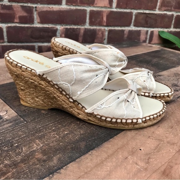 ANDRE ASSOUS Jute Espadrilles canvas wedge Beige Size 10 - Picture 2 of 16